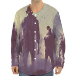 Halloween Zombie Crowd Print Long Sleeve Baseball Jersey