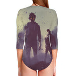 Halloween Zombie Crowd Print Long Sleeve Swimsuit