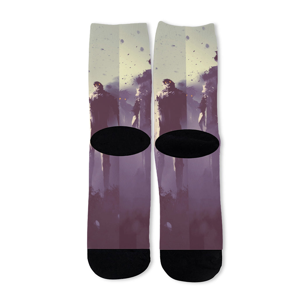Halloween Zombie Crowd Print Long Socks