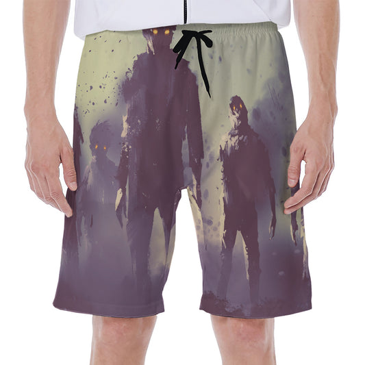 Halloween Zombie Crowd Print Men's Beach Shorts