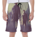 Halloween Zombie Crowd Print Men's Beach Shorts