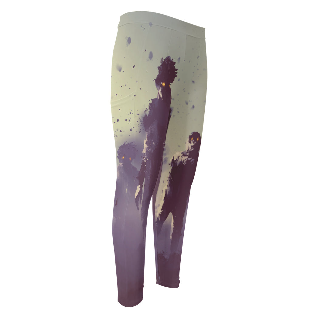 Halloween Zombie Crowd Print Men's Compression Pants