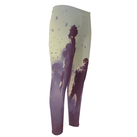 Halloween Zombie Crowd Print Men's Compression Pants