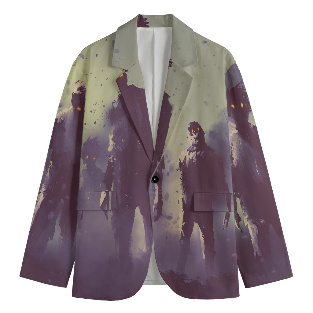 Halloween Zombie Crowd Print Men's Cotton Blazer
