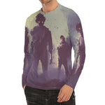 Halloween Zombie Crowd Print Men's Long Sleeve Rash Guard