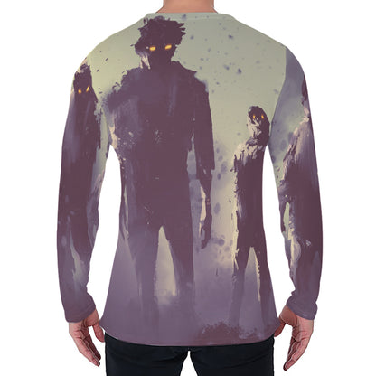 Halloween Zombie Crowd Print Men's Long Sleeve T-Shirt