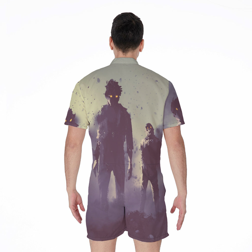Halloween Zombie Crowd Print Men's Rompers