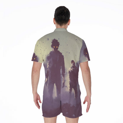 Halloween Zombie Crowd Print Men's Rompers