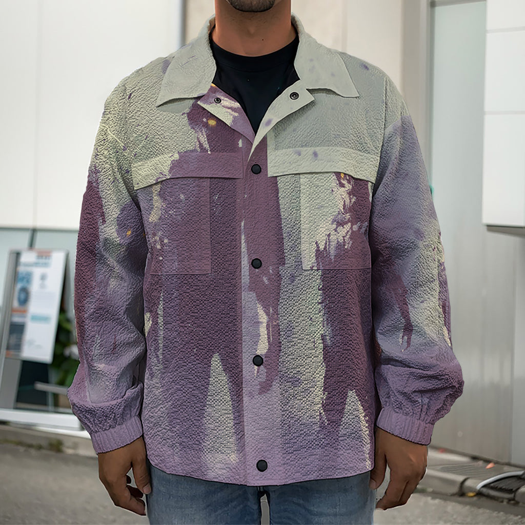 Halloween Zombie Crowd Print Men's Shirt Jacket