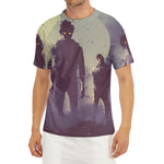 Halloween Zombie Crowd Print Men's Short Sleeve Rash Guard