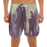 Halloween Zombie Crowd Print Men's Split Running Shorts