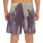Halloween Zombie Crowd Print Men's Split Running Shorts
