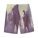 Halloween Zombie Crowd Print Men's Sports Shorts