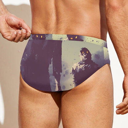 Halloween Zombie Crowd Print Men's Swim Briefs