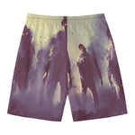 Halloween Zombie Crowd Print Men's Swim Trunks