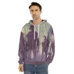 Halloween Zombie Crowd Print Men's Velvet Pullover Hoodie