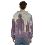Halloween Zombie Crowd Print Men's Velvet Pullover Hoodie