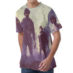Halloween Zombie Crowd Print Men's Velvet T-Shirt