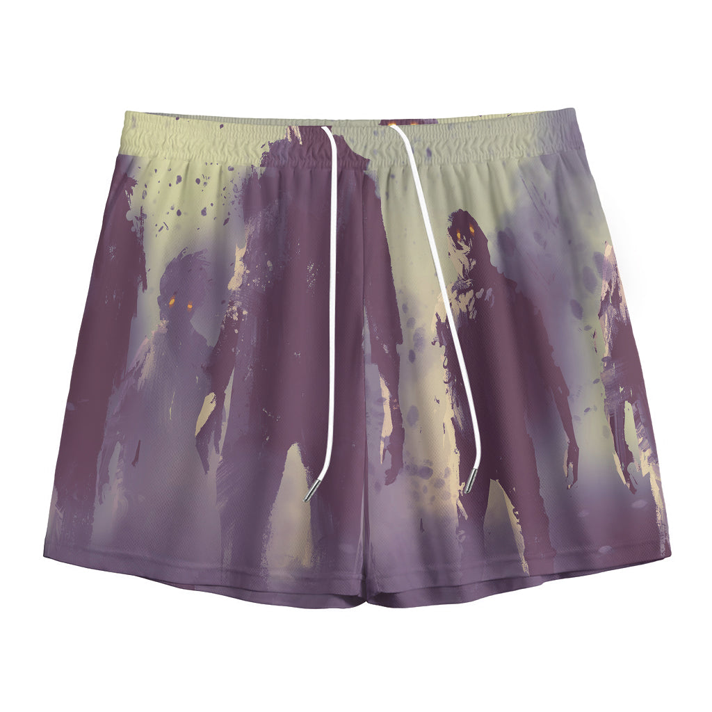 Halloween Zombie Crowd Print Mesh Shorts