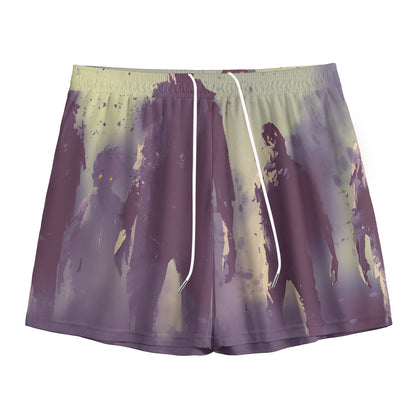 Halloween Zombie Crowd Print Mesh Shorts