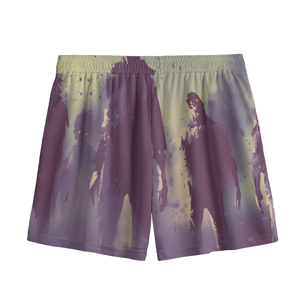 Halloween Zombie Crowd Print Mesh Shorts