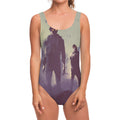 Halloween Zombie Crowd Print One Piece Swimsuit