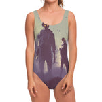 Halloween Zombie Crowd Print One Piece Swimsuit