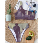 Halloween Zombie Crowd Print One Shoulder Bikini Top