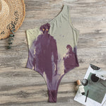 Halloween Zombie Crowd Print One Shoulder Bodysuit