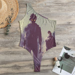 Halloween Zombie Crowd Print One Shoulder Bodysuit
