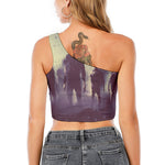 Halloween Zombie Crowd Print One Shoulder Crop Top