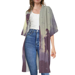 Halloween Zombie Crowd Print Open Front Beach Cover Up