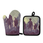Halloween Zombie Crowd Print Oven Mitt And Pot Holder Set