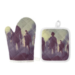 Halloween Zombie Crowd Print Oven Mitt And Pot Holder Set