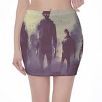 Halloween Zombie Crowd Print Pencil Mini Skirt