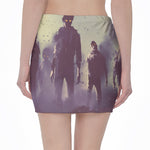 Halloween Zombie Crowd Print Pencil Mini Skirt