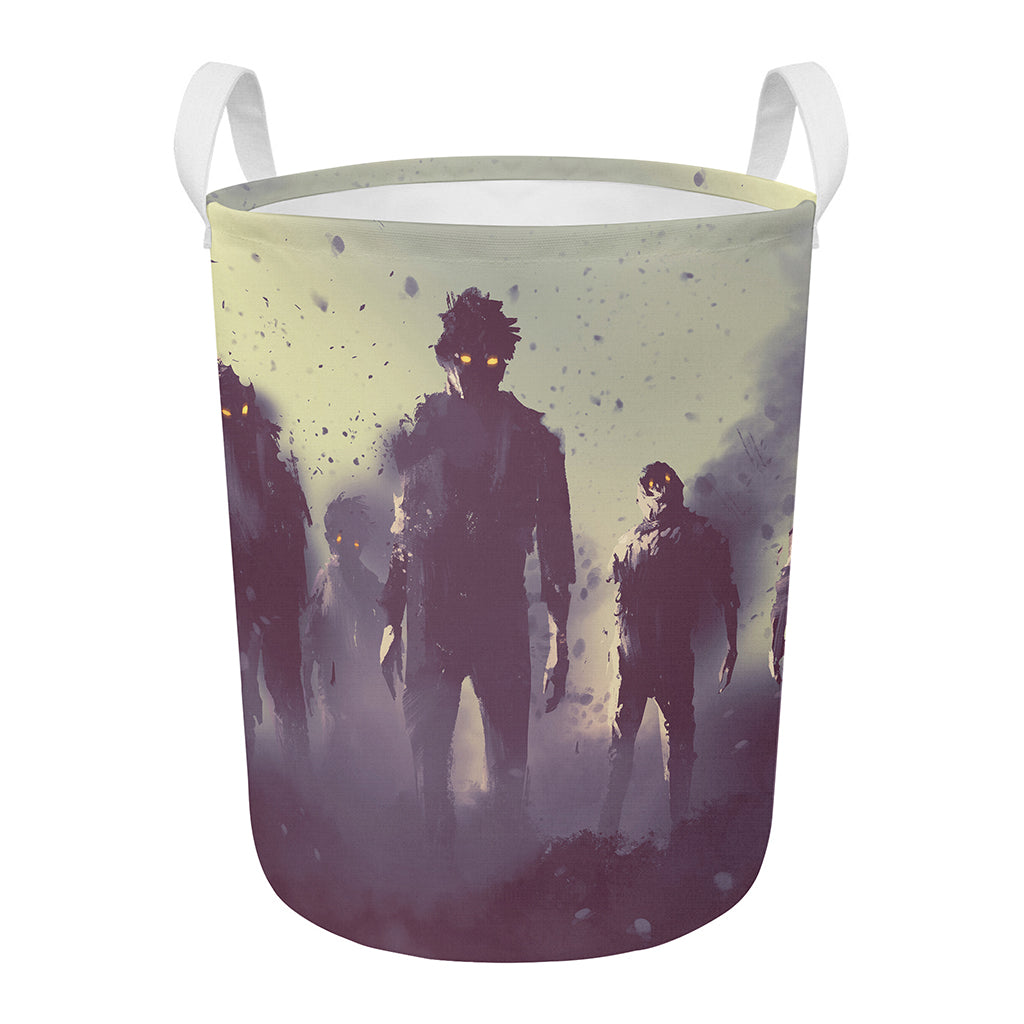 Halloween Zombie Crowd Print Round Laundry Basket