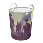 Halloween Zombie Crowd Print Round Laundry Basket