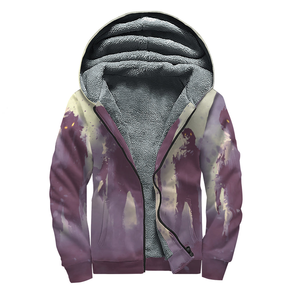 Halloween Zombie Crowd Print Sherpa Lined Zip Up Hoodie