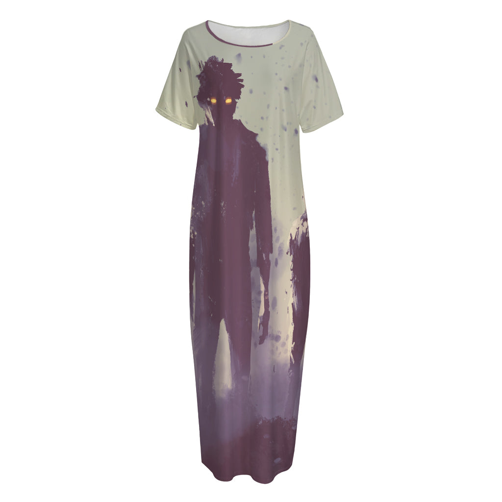 Halloween Zombie Crowd Print Short Sleeve Long Nightdress