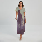 Halloween Zombie Crowd Print Short Sleeve Maxi Dress