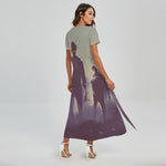 Halloween Zombie Crowd Print Short Sleeve Maxi Dress