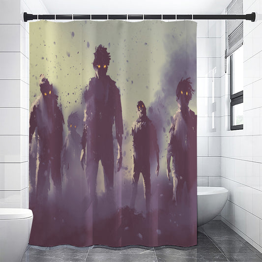 Halloween Zombie Crowd Print Shower Curtain