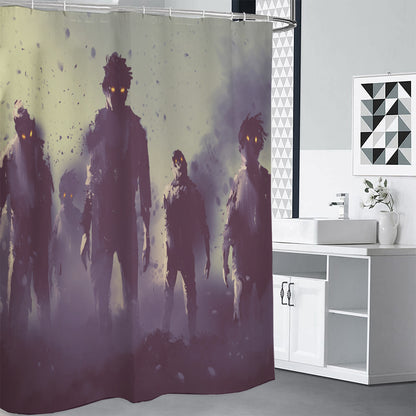 Halloween Zombie Crowd Print Shower Curtain