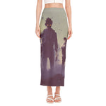 Halloween Zombie Crowd Print Side Slit Maxi Skirt
