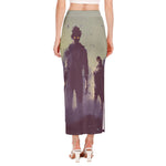 Halloween Zombie Crowd Print Side Slit Maxi Skirt