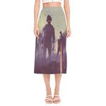 Halloween Zombie Crowd Print Side Slit Midi Skirt
