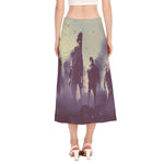 Halloween Zombie Crowd Print Side Slit Midi Skirt