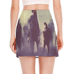 Halloween Zombie Crowd Print Side Slit Mini Skirt