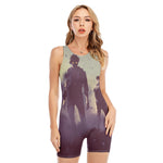 Halloween Zombie Crowd Print Sleeveless One Piece Swimsuit